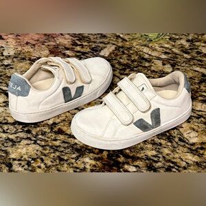 VEJA ESPLAR U.S. 12.5 Leather Sneakers White Blue Velcro Shoes Kids Girl’s Boy’s